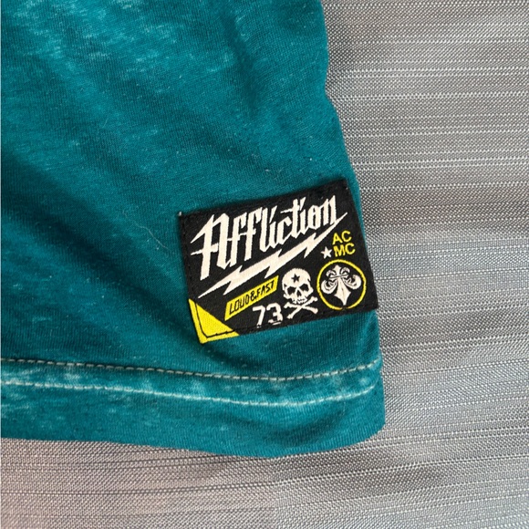 Affliction “American Customs” Graphic T-Shirt – Men’s M – Teal Skull Biker MMA - Picture 3 of 6